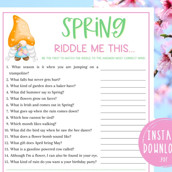 Spring Riddle Me This Game | Printable Springtime Games | Party Games | Spring Activities for Adults and Kids | Fun Spring Games | Classroom