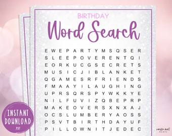 Teen Slumber Party Games | Word Search | Girls Sleepover Birthday Party Games | Pajama Party | PreTeen Tween | Purple Silver | Word game