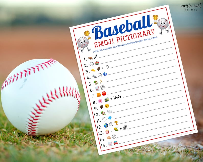 Baseball Emoji Pictionary Game Printable Baseball Team Party Etsy Finland