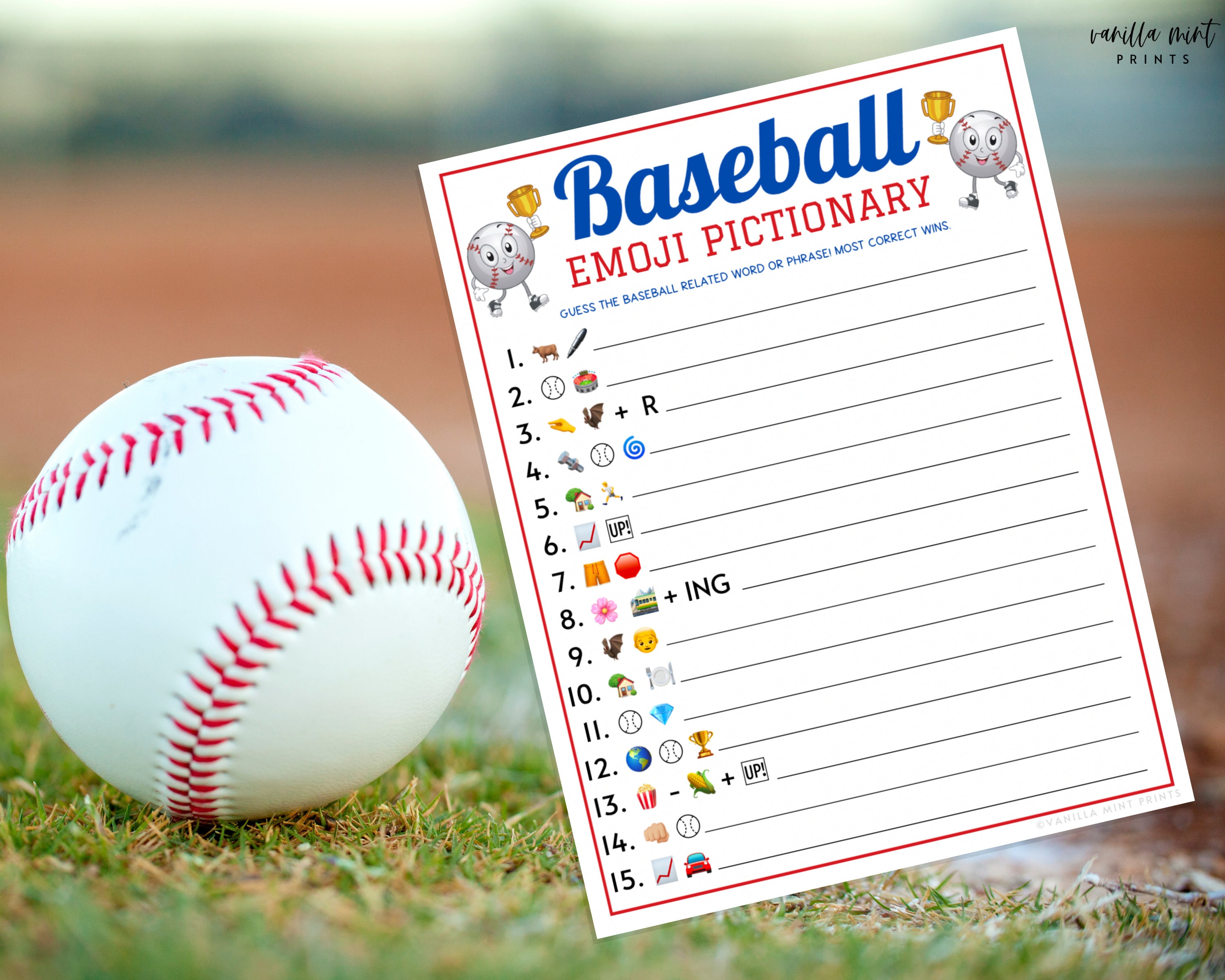Baseball Emoji Pictionary Game Printable Baseball Team Party Etsy Canada