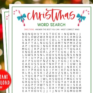Christmas Word Search Game | Christmas Printable Games | Fun Christmas Day Game | Holiday Games | Christmas Party Games | Kids & Adults