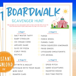 Boardwalk Scavenger Hunt Game | Printable Summertime Games | Fun Beach Vacation Games | Summer Activities for Adults & Kids | Ocean | Shore