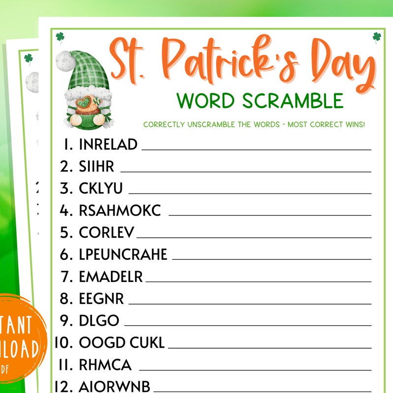 St Patricks Day Word Scramble - Etsy