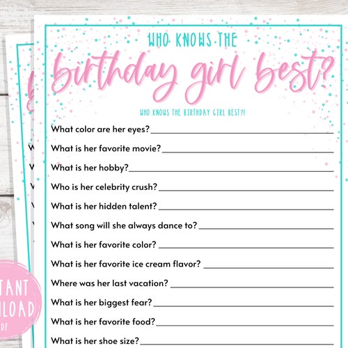Teen Slumber Party Games Who Knows the Birthday Girl Best - Etsy