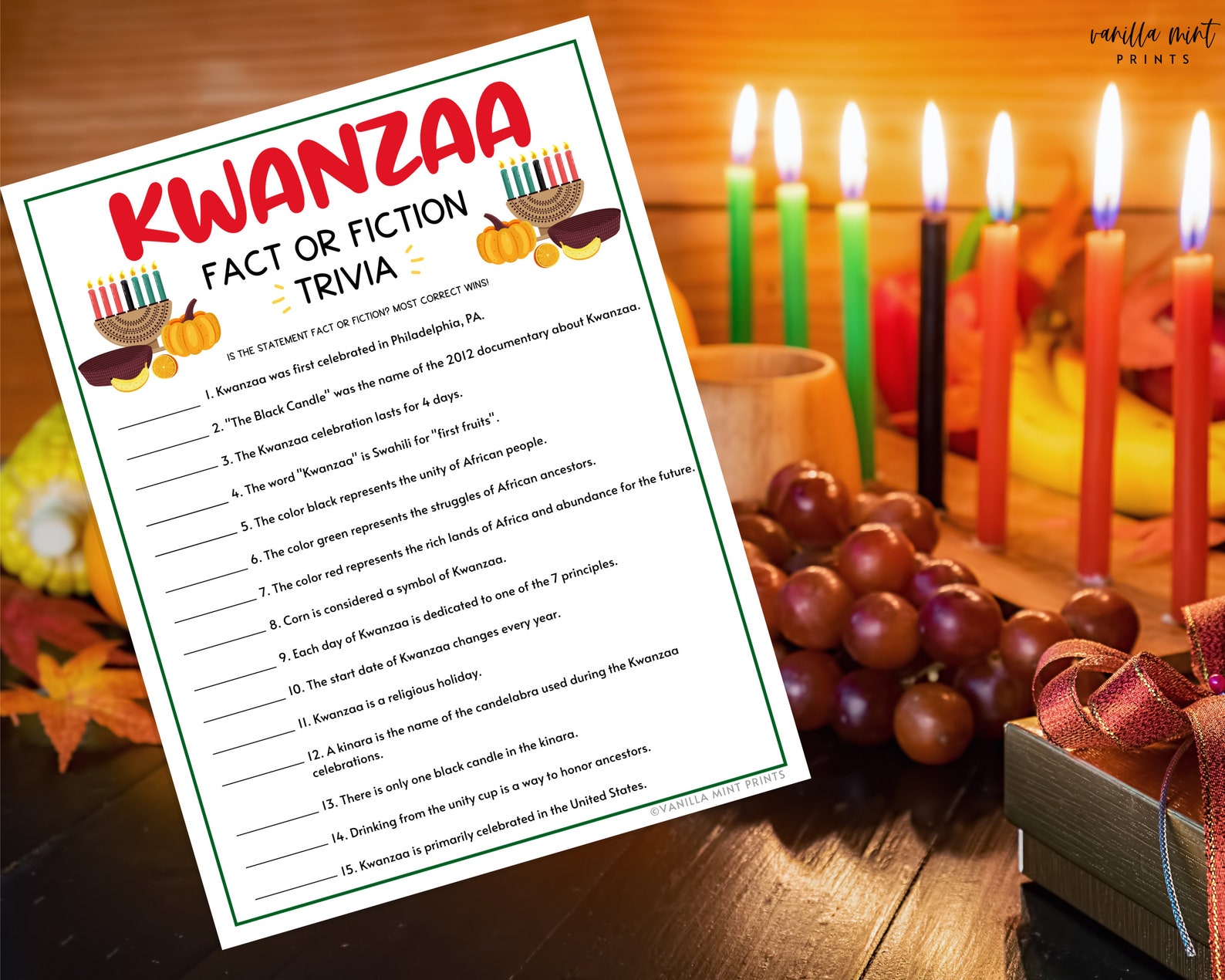 Kwanzaa Trivia Game Printable Kwanzaa Party Games Fun Etsy