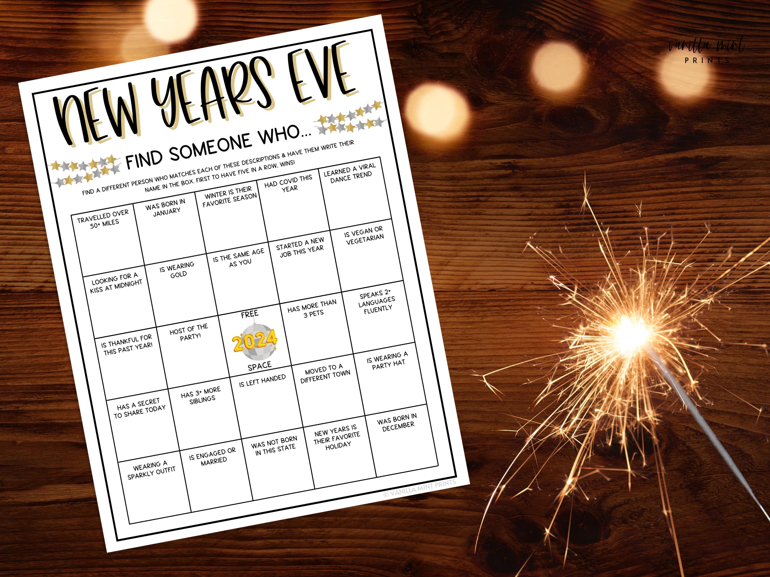 New Years Eve Find Someone Who Bingo Game | New Years Games | New Years ...