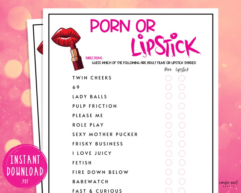 Porn or Lipstick Game Ladies Night Party Games Fun Girls Etsy UK