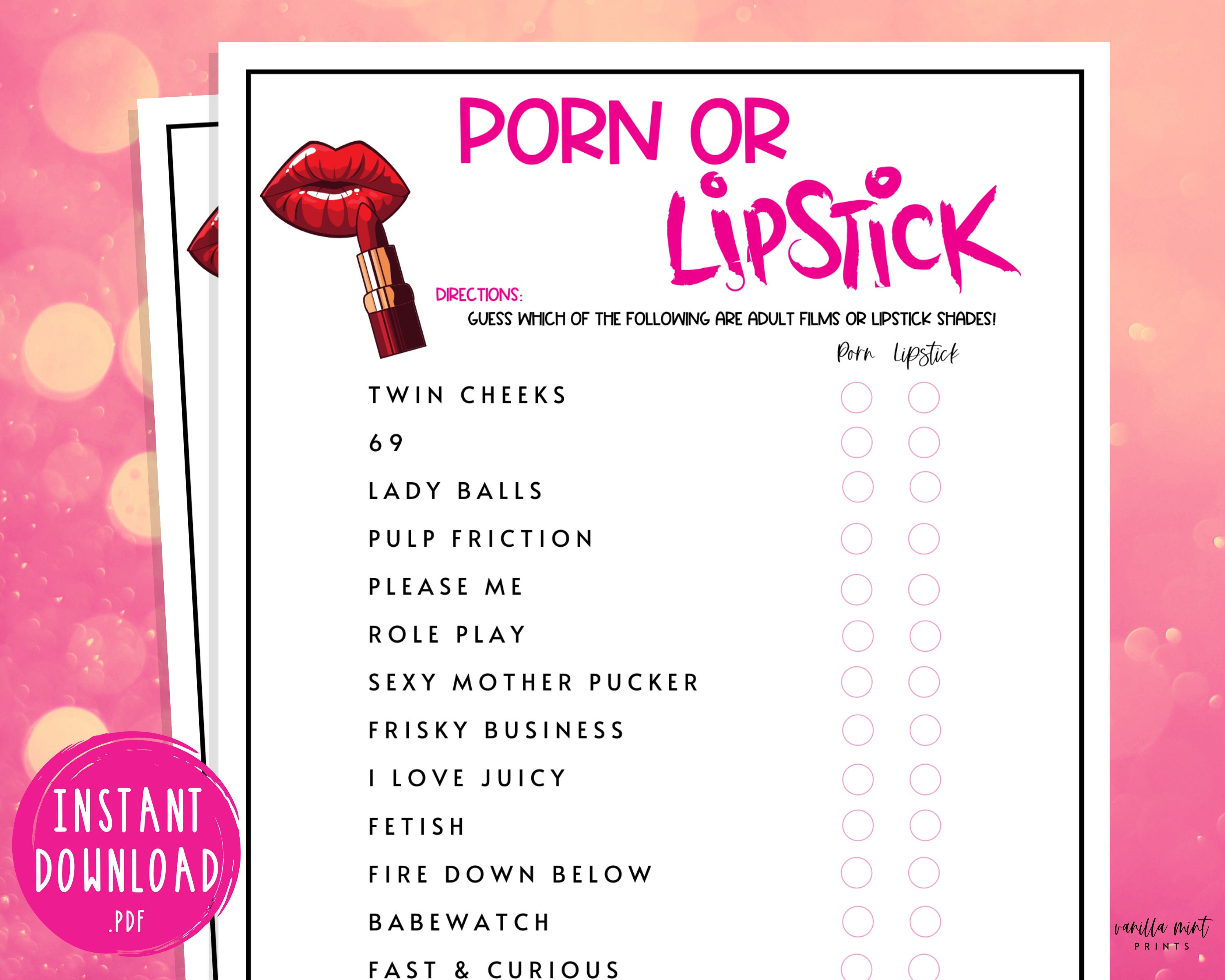 3000px x 2400px - Porn or Lipstick Game Ladies Night Party Games Fun Girls Night Out Girl  Night in Adult Games Games for Adults X Rated Trivia - Etsy