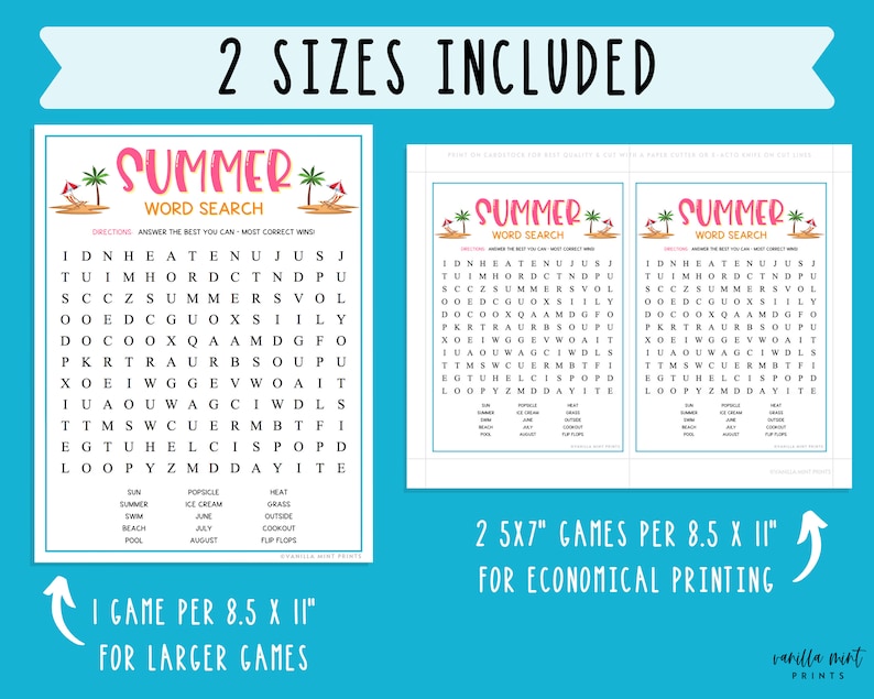 Summer Word Search Printable Summertime Games Party Games - Etsy