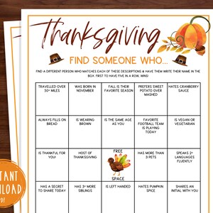 Thanksgiving Find Someone Who Game | Thanksgiving Party Games | Fun Thanksgiving Game | Friendsgiving Games | Turkey Day | Guest Bingo