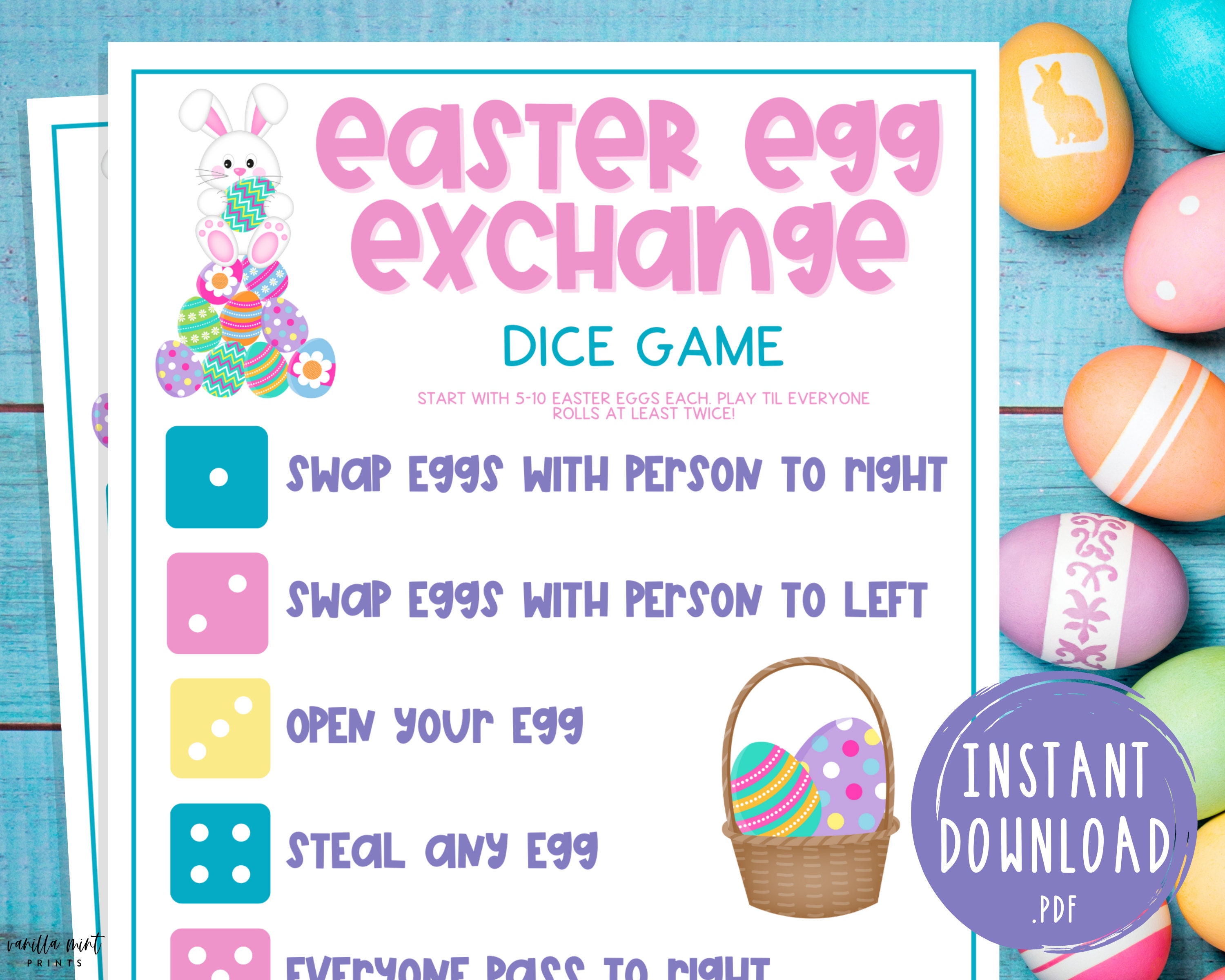 Easter Egg Exchange Dice Game Printable Easter Games Party Etsy