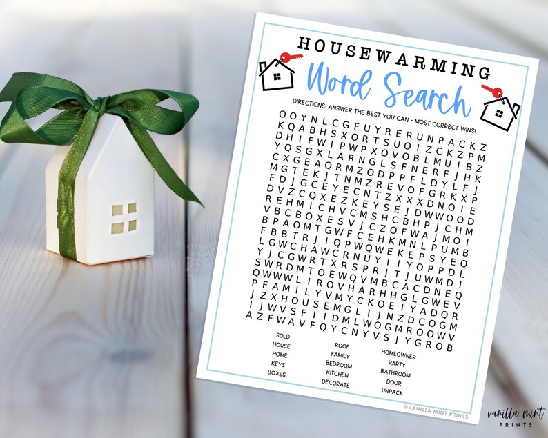 Housewarming Party Games Word Search Fun Housewarming Etsy