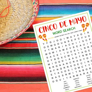 Cinco De Mayo Word Search Game Word Puzzle Mexican Party Games Fun ...