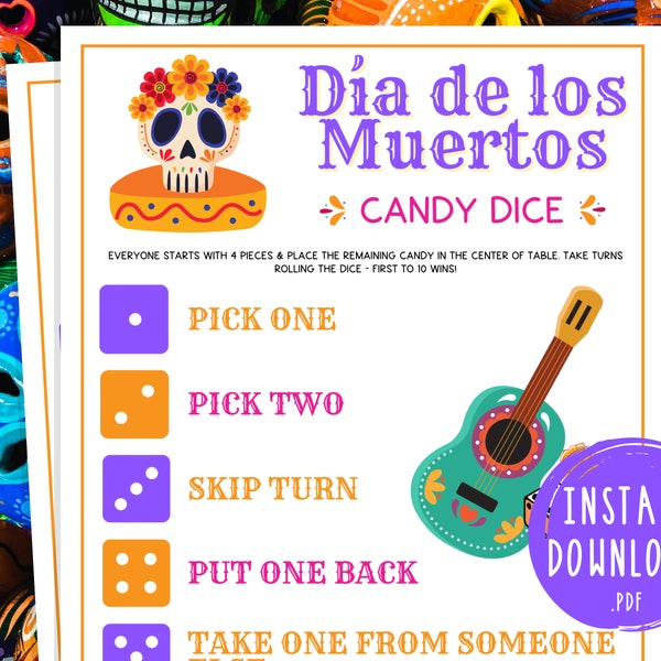 Día de los Muertos Candy Dice | Printable Day of the Dead Party Game | Fun Activities for Adults & Kids | Mexico | Classroom Game | Mexican