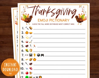 Thanksgiving Emoji Pictionary Game | Thanksgiving Printable Games | Fun Thanksgiving Trivia Game | Friendsgiving Party Games | Turkey Day