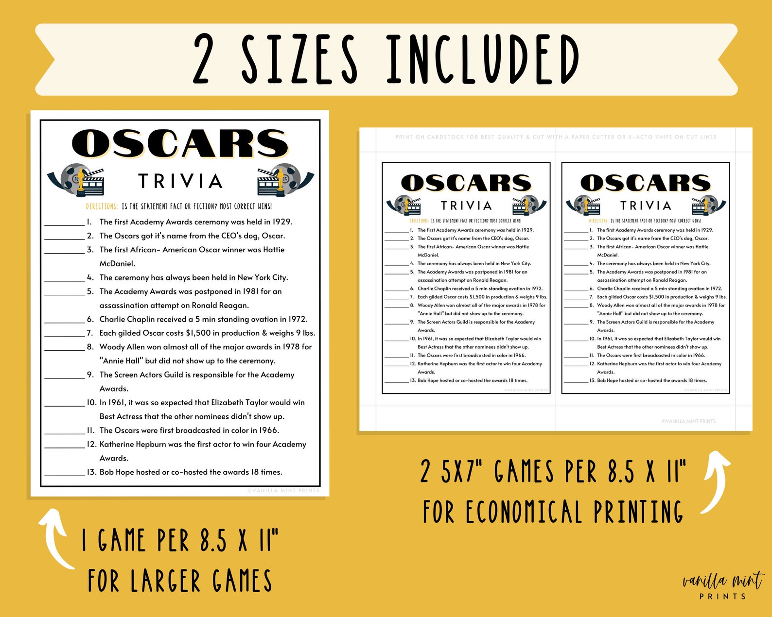 Oscars Trivia Game 94th Academy Awards Party Games Oscars - Etsy