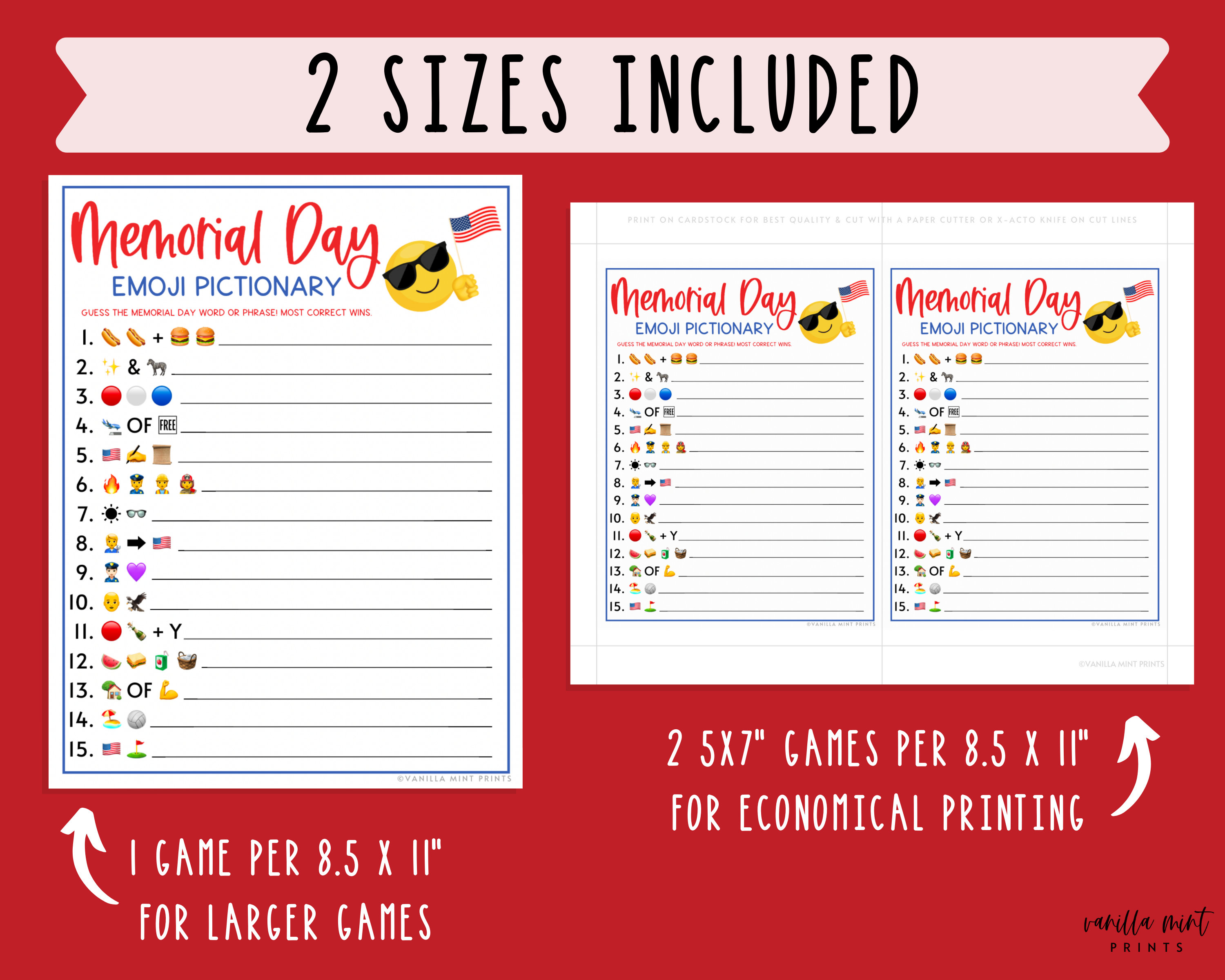 Memorial Day Emoji Pictionary Game Printable Memorial Day Etsy