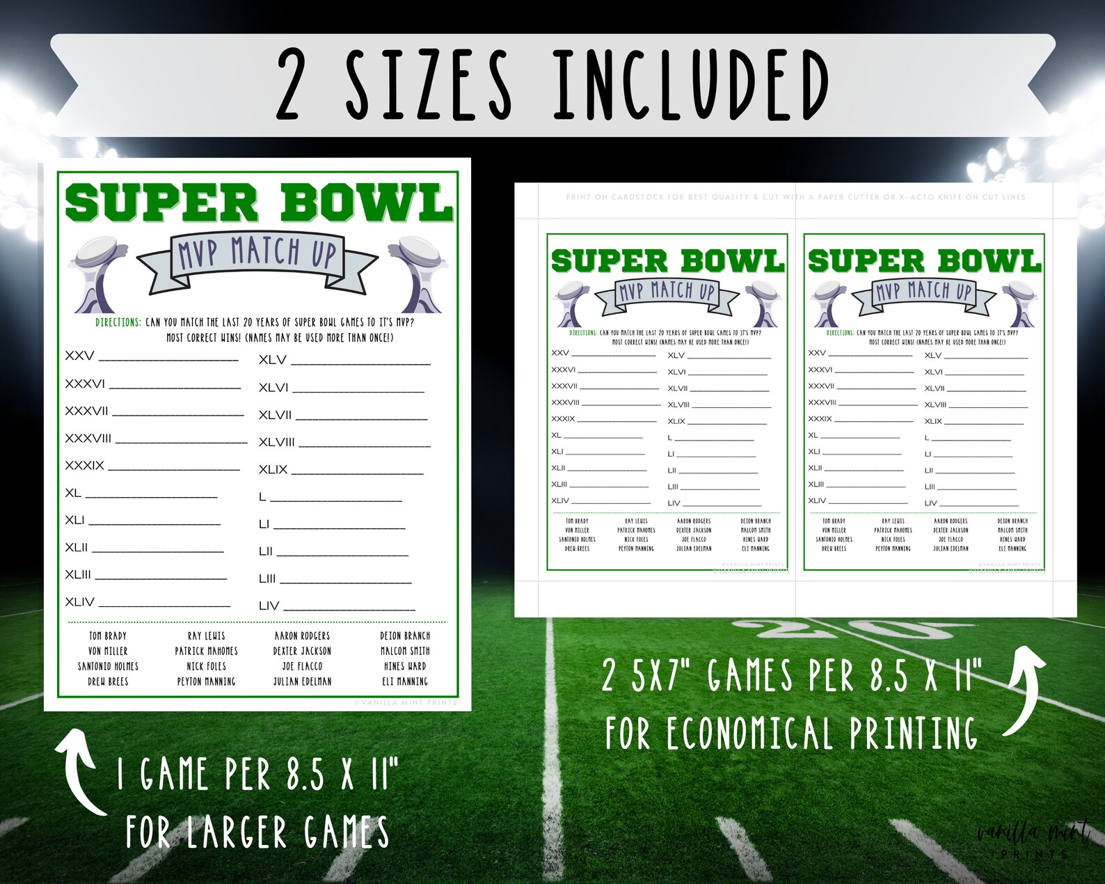 Super Bowl MVP Match Up Trivia Game Super Bowl Party Games Etsy