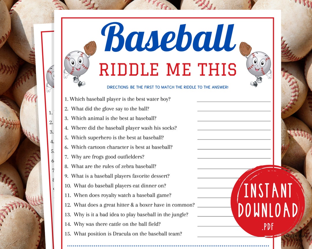 Baseball Riddle Me This Game Printable Baseball Team Party Games MLB