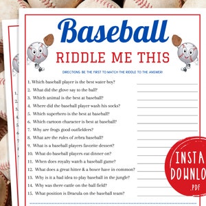 Baseball Riddle Me This Game | Printable Baseball Team Party Games | MLB Game for Kids & Adults | World Series Activities | Birthday | Jokes
