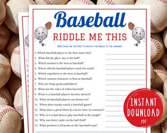 Baseball Riddle Me Ce jeu | Jeux de fête imprimables de l'équipe de baseball | Jeu MLB pour enfants et adultes | Activités de la Série mondiale | Anniversaire | Blagues