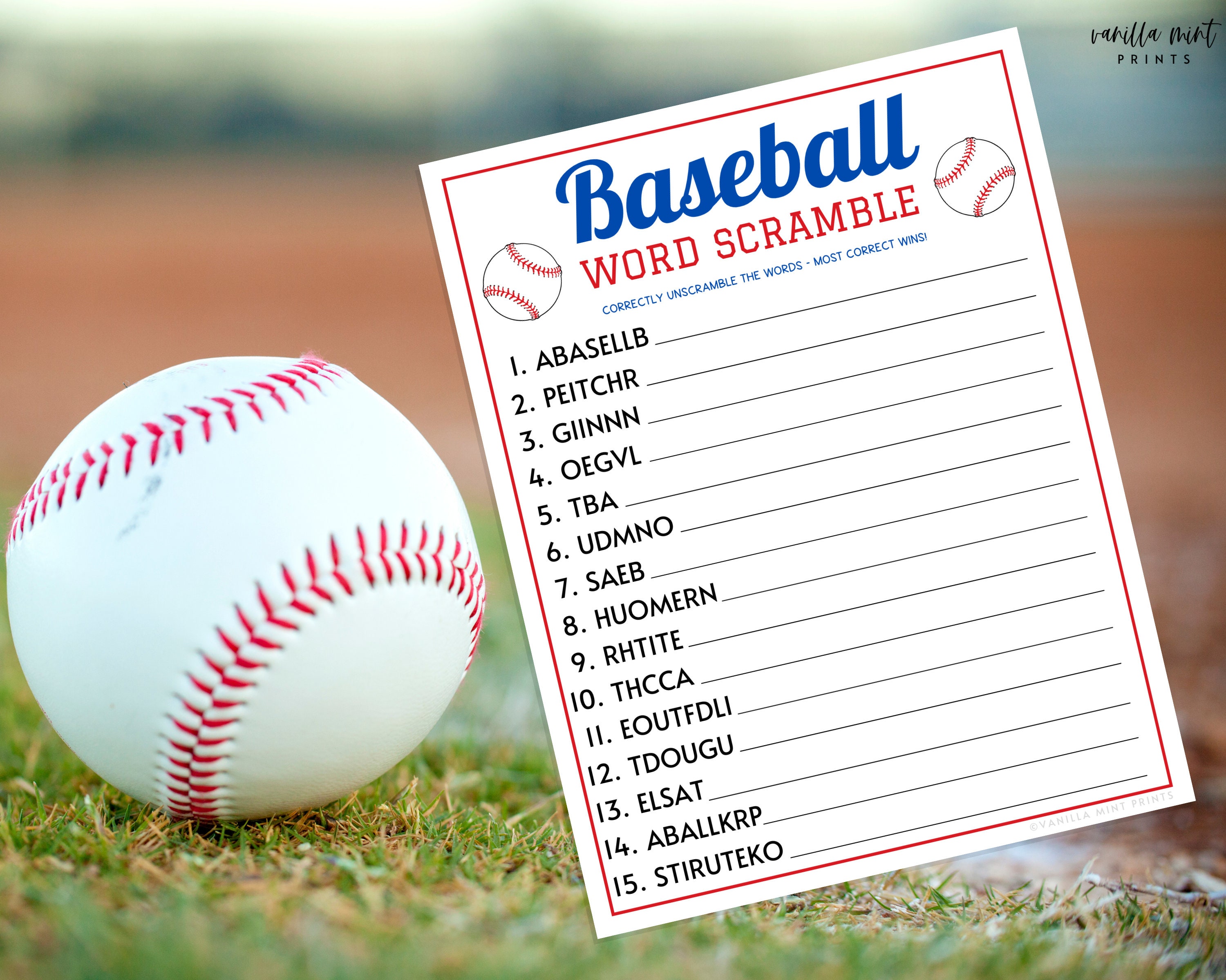 Baseball Word Scramble Game Printable Baseball Team Party Etsy Australia