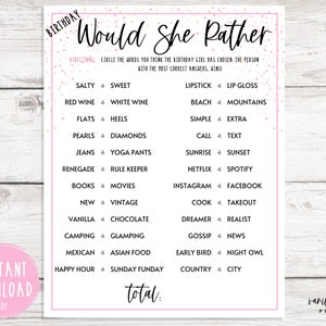 Adult Birthday Party Games Birthday Would She Rather Party - Etsy