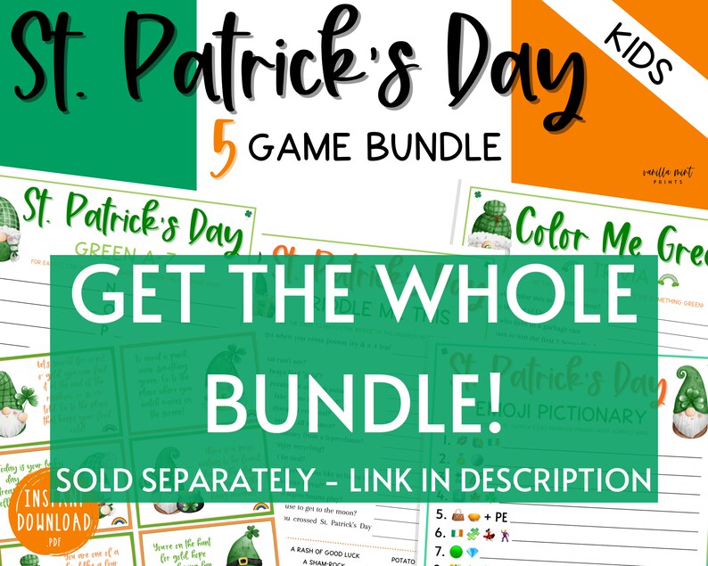 St. Patrick's Day 10 Game BUNDLE Volume 2 Irish Fun St. Patty's Day St. Paddy's St. Pats Printable Party Games for Kids & Adults image 8