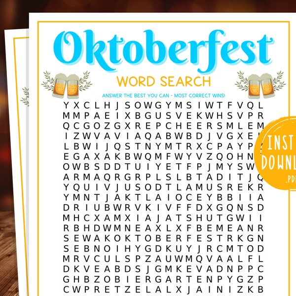 Oktoberfest Word Search | Printable Oktoberfest Party Games | German Activities for Oktoberfest | Beer Festival | Beer Fest | Octoberfest