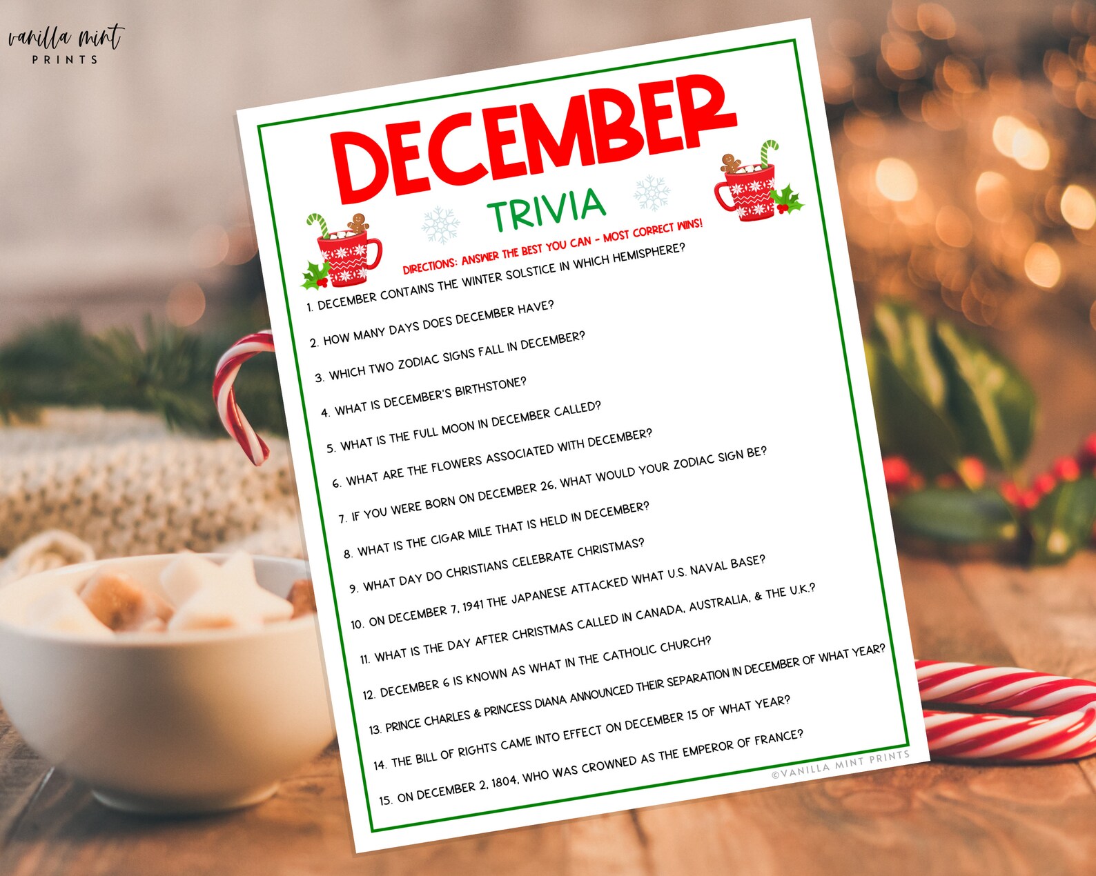 December Trivia Game Printable Month Party Games Etsy