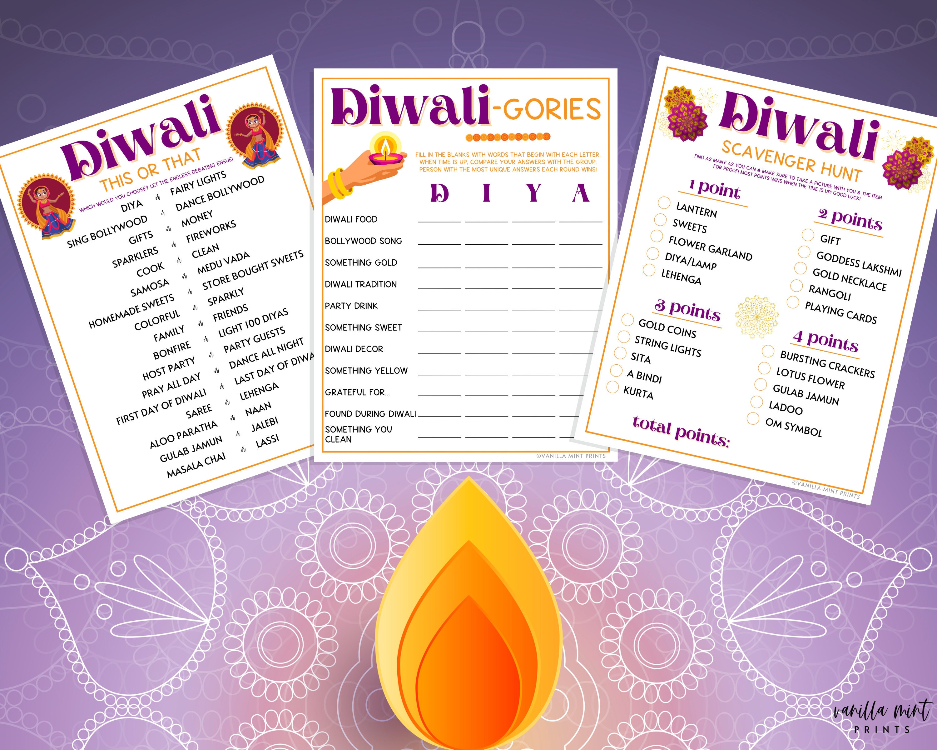 Diwali 10 Game BUNDLE Printable Festival of Lights Party Etsy