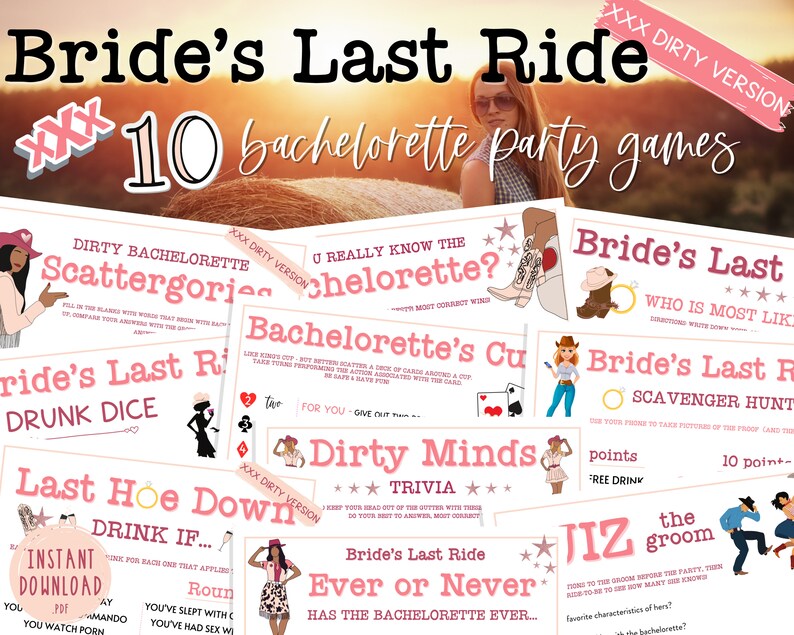 Bride's Last Ride Bachelorette Party Games DIRTY BUNDLE 10 Games XXX Hen Party Dirty Version Adult Games Last Hoe Down Nash image 1