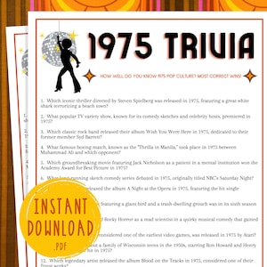 1975 Trivia 70s Pop Culture Trivia Party Game50th Birthday Back to 70s Party Game Married in 1975 Anniversary Seventies Baby Party Game