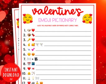 Valentine's Day Emoji Pictionary Game | Fun Valentine's Day Printable Games | Party Game for Kids & Adults | Fun Emoji Game | Galentines Day