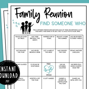 Family Reunion Find Someone Who Party Games | Family Gathering Activity | Summer Reunion | Family Reunion Icebreaker Bingo | Scavenger Hunt