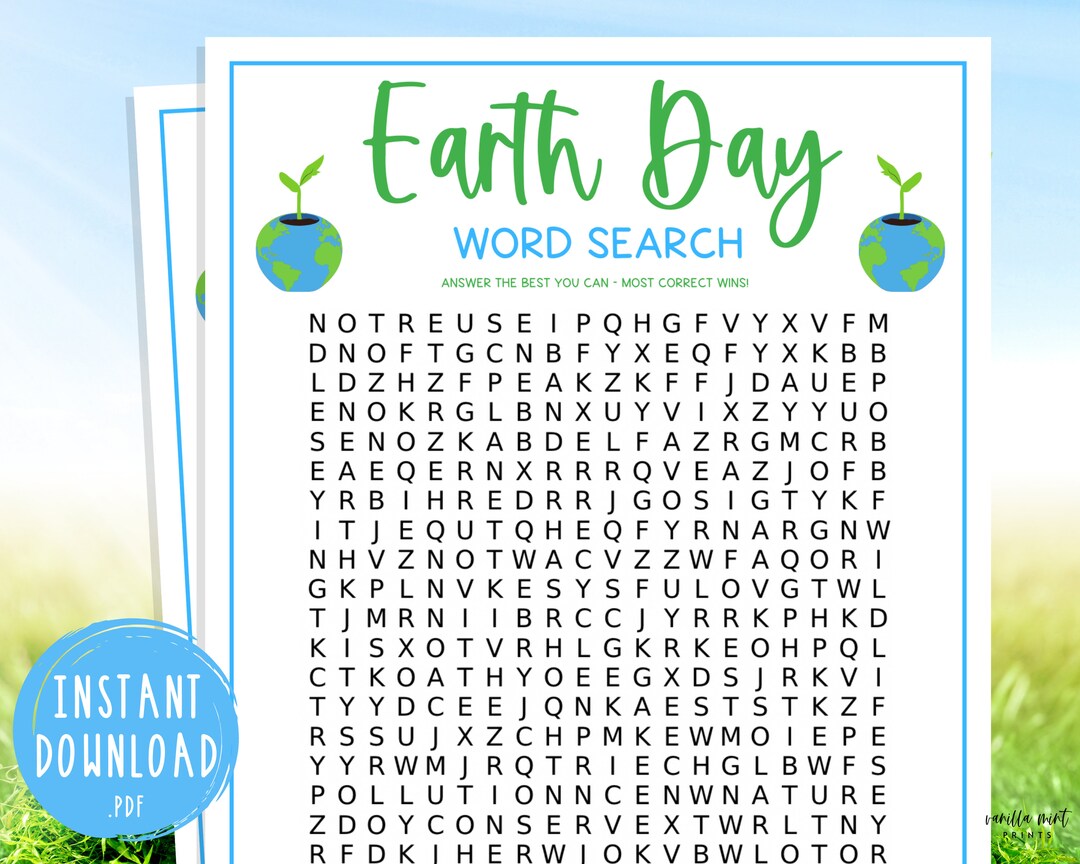 Earth Day Word Search Game Fun Printable Spring Games Environmental
