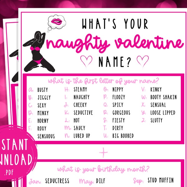 What's Your Naughty Valentine Name Game | Valentine's Day Printable Game | Sexy Valentine's Day | Galentine's Day | Party Games | Adult