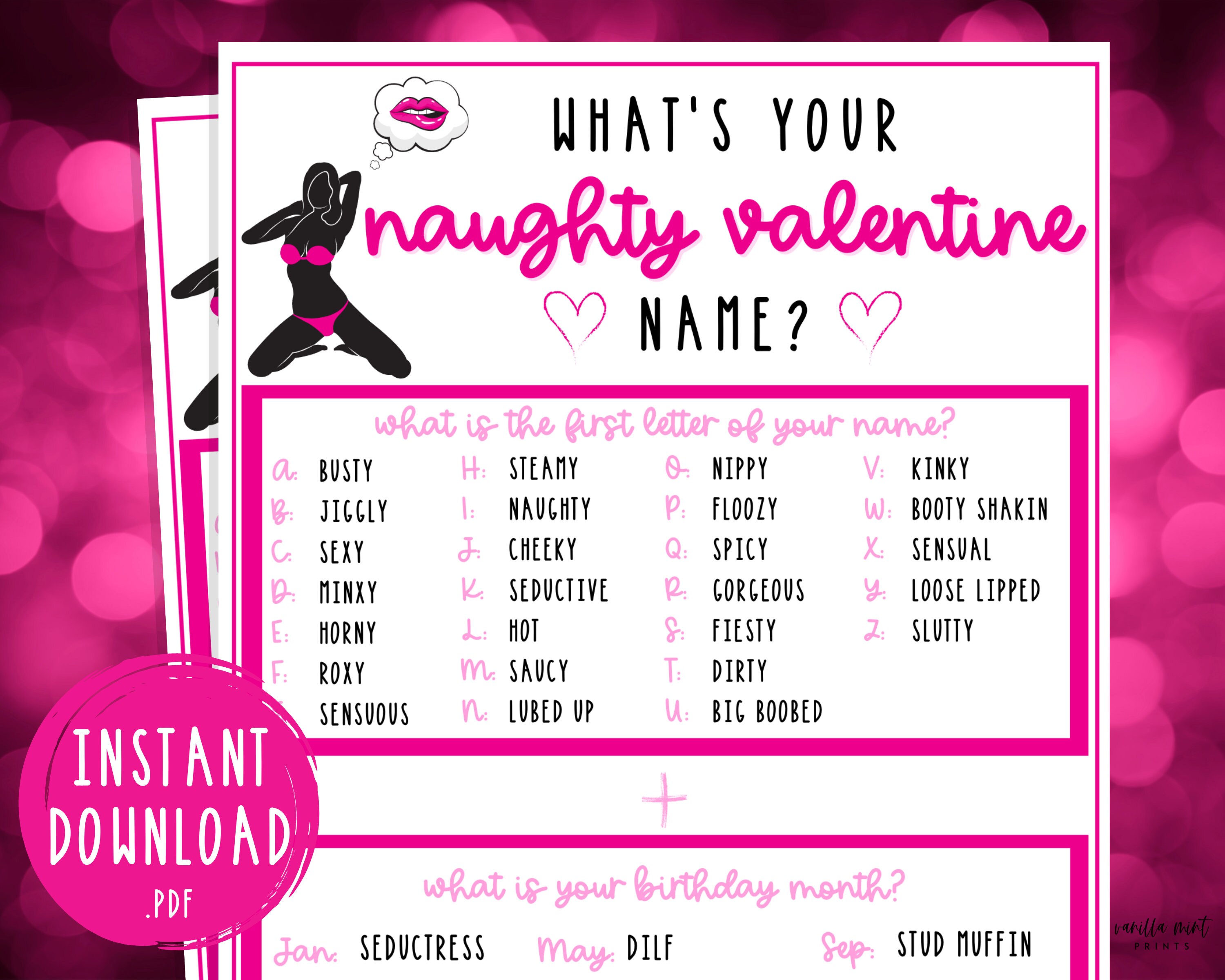 What's Your Naughty Valentine Name Game Valentine's Etsy
