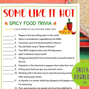 Cinco de Mayo Some Like it Hot Spicy Food Trivia Game | Mexican Party Games | Fun Cinco de Mayo Games | Games for Kids & Adults | Fiesta