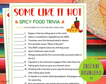 Cinco de Mayo Some Like it Hot Spicy Food Trivia Game | Mexican Party Games | Fun Cinco de Mayo Games | Games for Kids & Adults | Fiesta