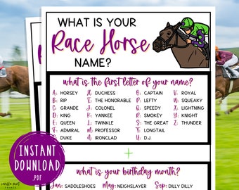Whats Your Race Horse Name Game | Triple Crown Party Game | Horse Race | Kentucky Derby | Preakness | Belmont | Fun Activity for Adult & Kid