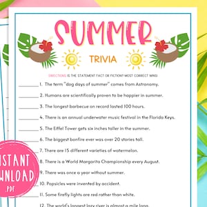 Summer Trivia Game | Printable Summertime Games | Party Games | Summer Activities for Adults & Kids | Fun Summer Games | Beach Pool