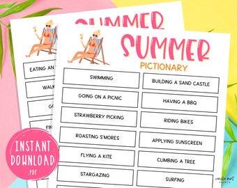 Summer Pictionary Game | Printable Summertime Games | Fun Summer Party Games | Summer Activities for Adults & Kids | Beach | Pool | Charades