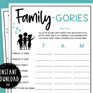 Family Reunion Family-Gories Scattergories Party Games | Family Gathering Activity | Summer Family Reunion | Family Reunion Icebreaker