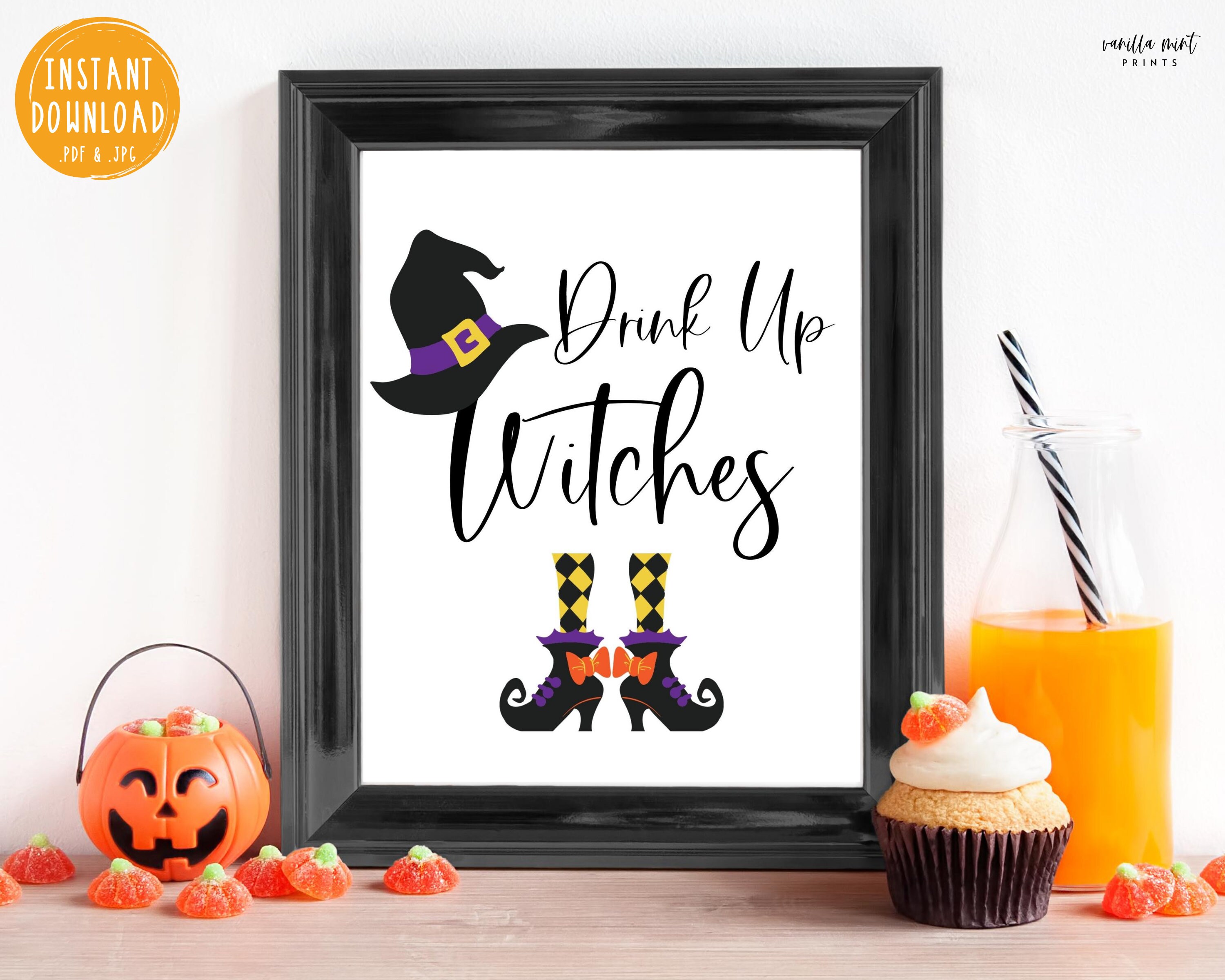 MAGQOO Hexen-Banner Mit Glitzer - 'Drink Up' Schriftzug, Schwarz-lila, Für Halloween & Mottopartys