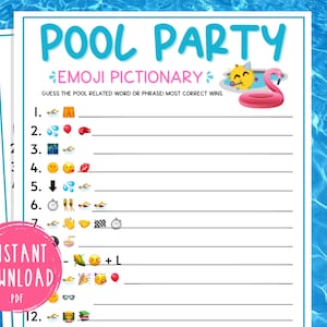 Pool Party Emoji Pictionary Game | Fun Printable Summertime Party Games | Fun Summer Activities for Adults & Kids | Swimming Pool