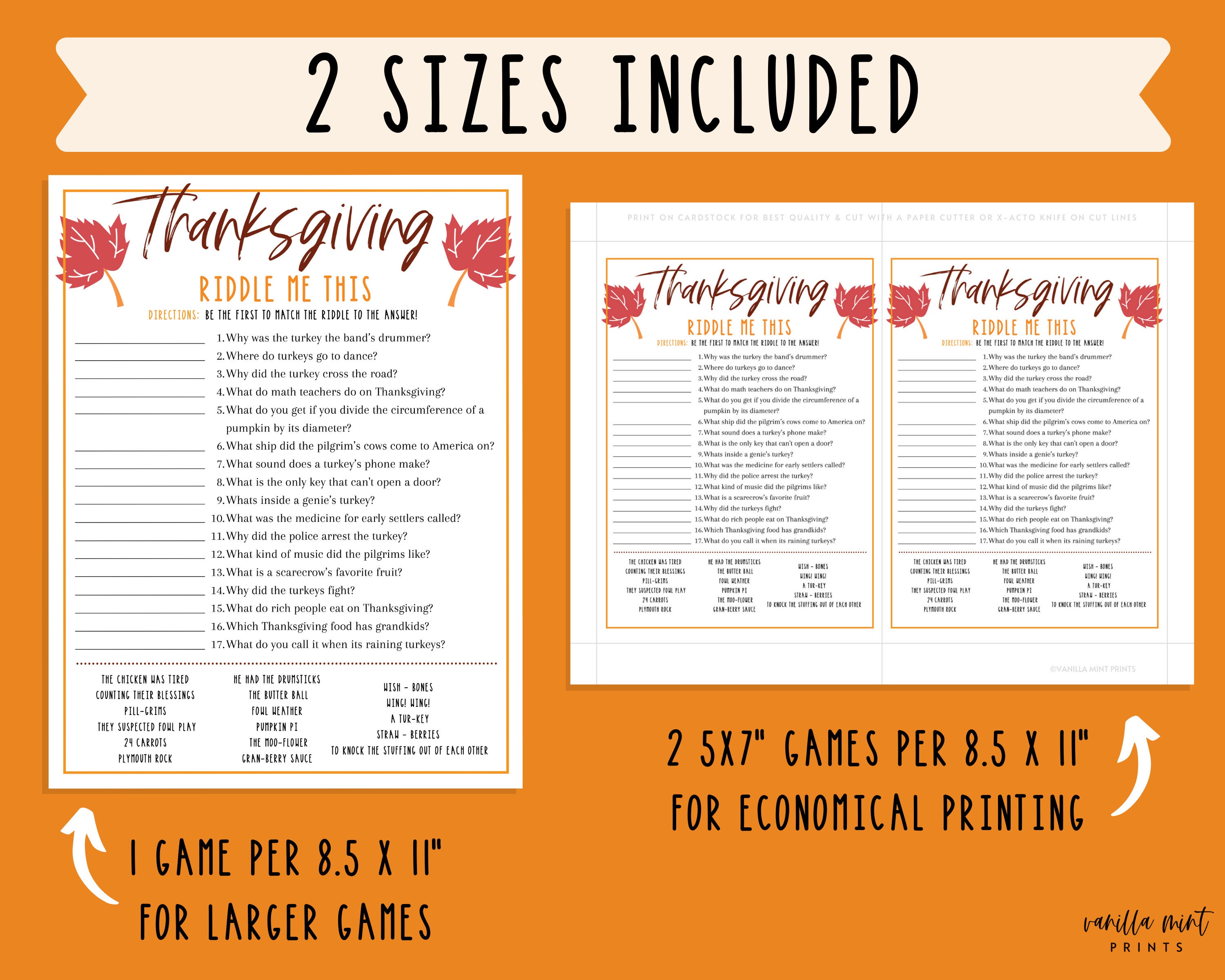 Thanksgiving Riddle Me This Trivia Game Thanksgiving Etsy