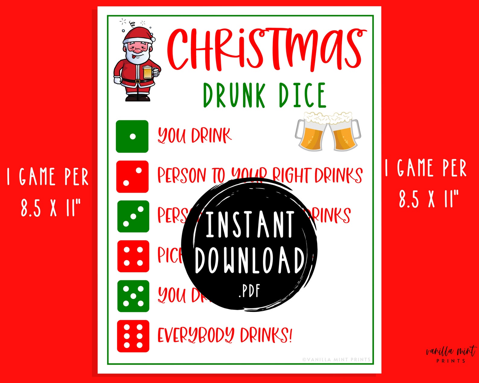 Christmas Drunk Dice Drinking Game Christmas Games Fun Etsy