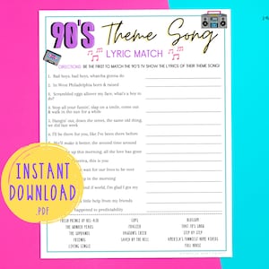 1990&#39;s Trivia | 90s TV Theme Song Trivia | Back to the 90s Party Games | Millennial Birthday | Girls Night In | Nineties Babies 40,30th