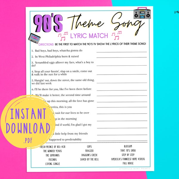 1990's Trivia | 90s TV Theme Song Trivia | Back to the 90s Party Games | Millennial Birthday | Girls Night In | Nineties Babies 40,30th